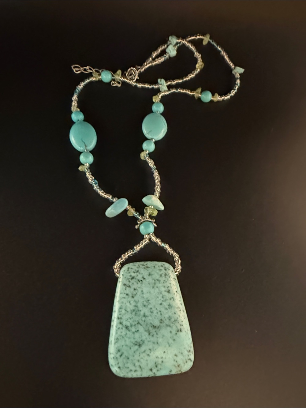 2-piece Set - Turquoise Stone Pendant Necklace + earrings - Picture 2 of 4